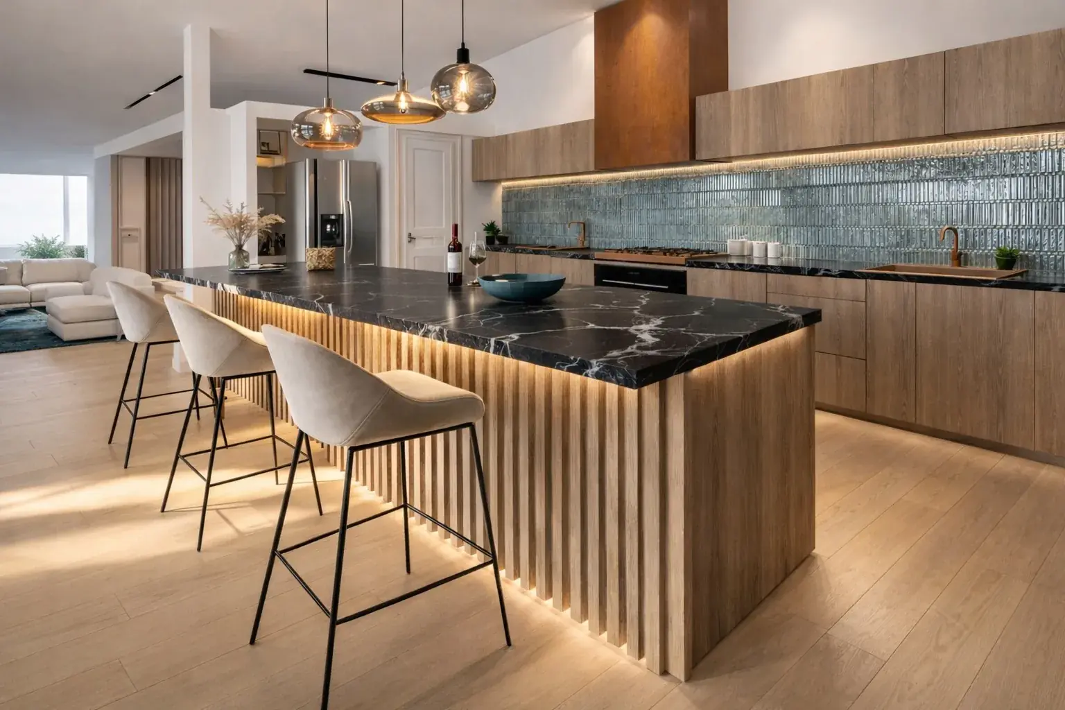 Cuisine ouverte sur l’extérieur — maison contemporaine 160m² Aveyron — extension en lien avec le paysage — Teresa Lombardo architecte DPLG