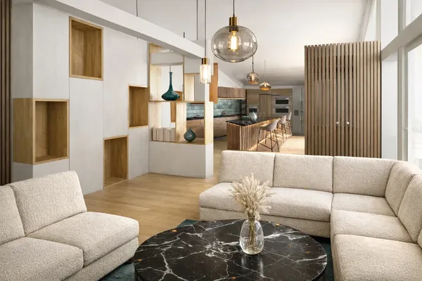 Construction neuve maison contemporaine 160m² en Aveyron — pièce de vie ouverte — Teresa Lombardo architecte DPLG