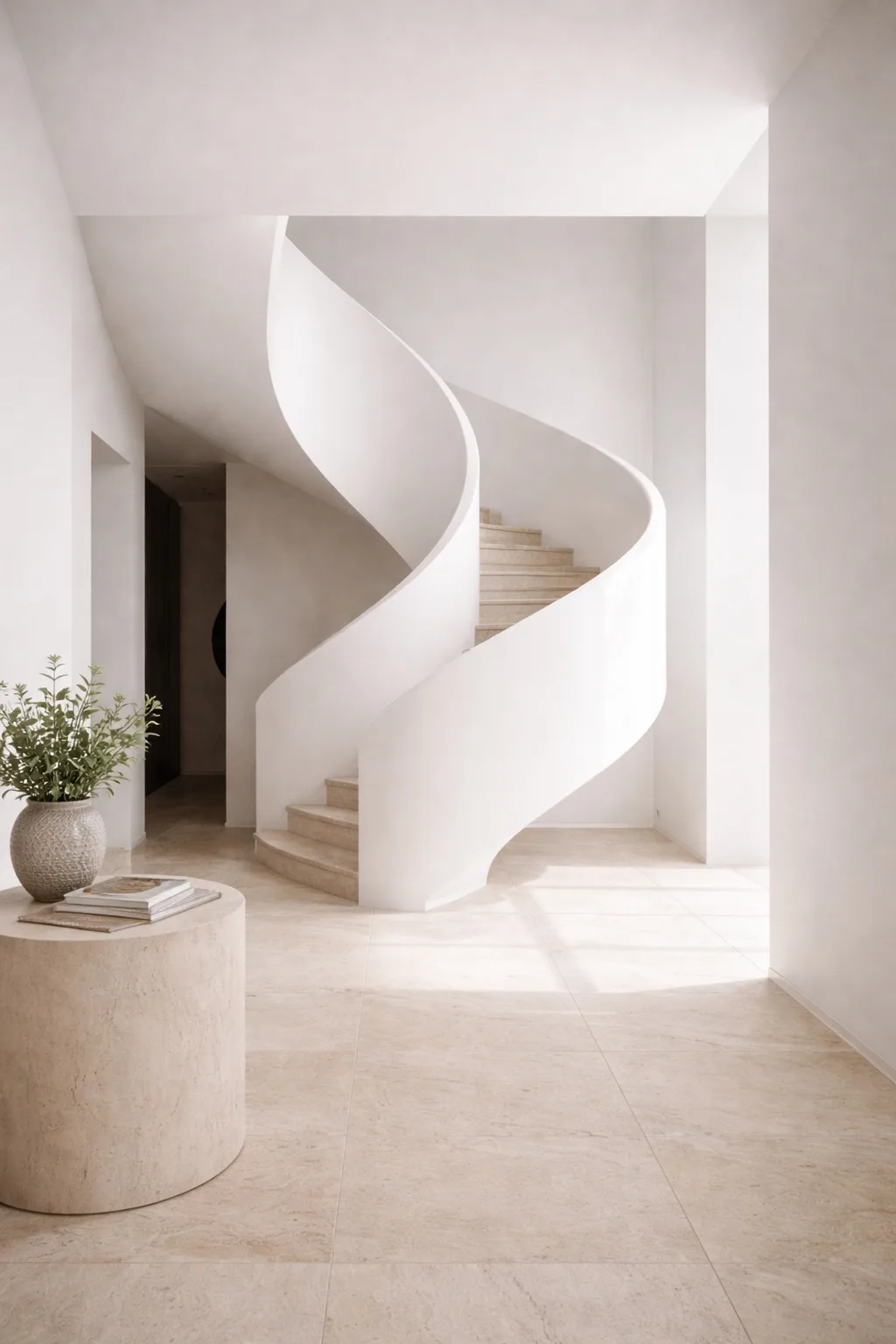 Teresa Lombardo architecte DPLG HMONP — escalier hélicoïdal travertin, rénovation intérieure Paris