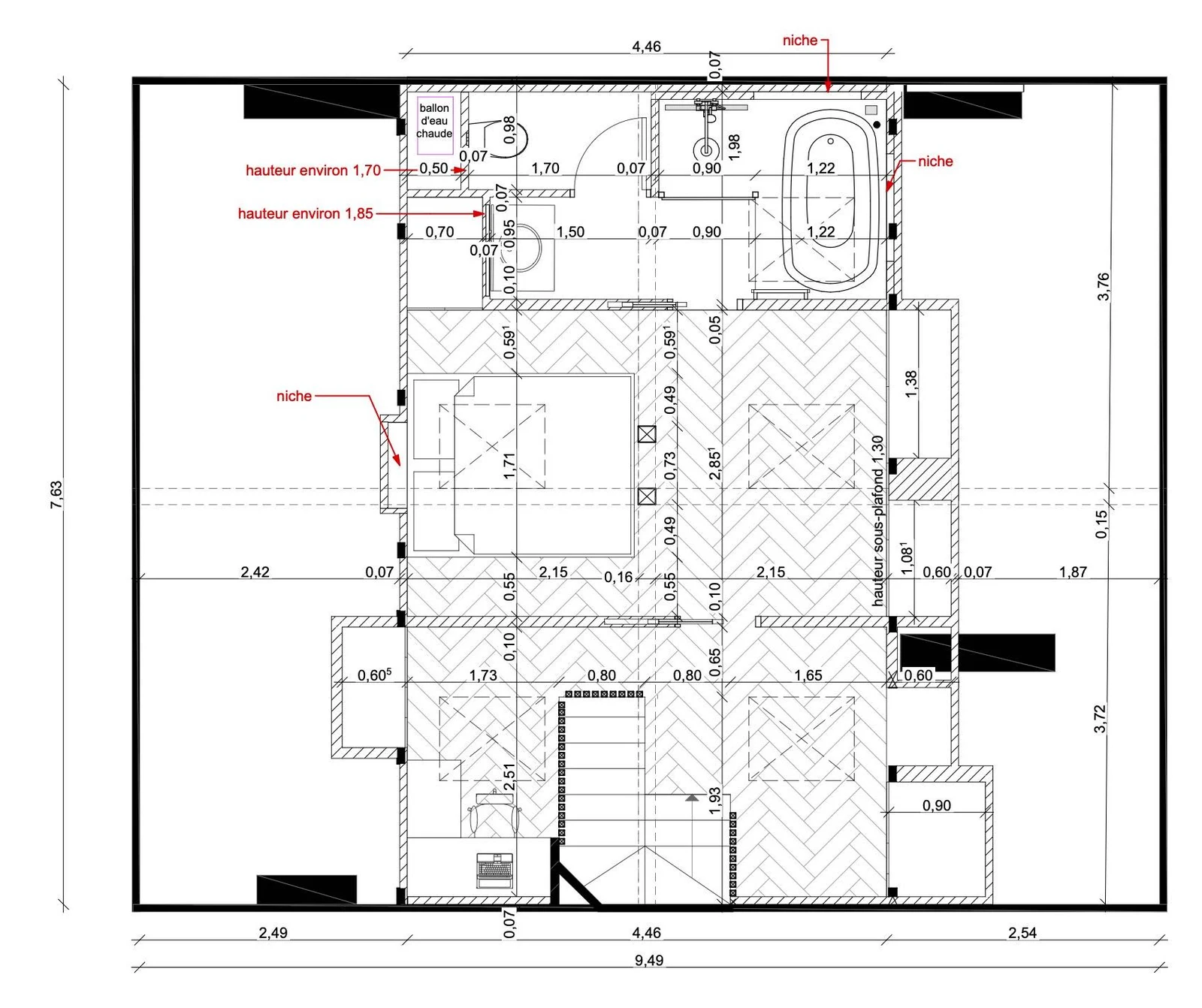 Plan architecte aménagement combles après travaux — Vincennes — Teresa Lombardo DPLG