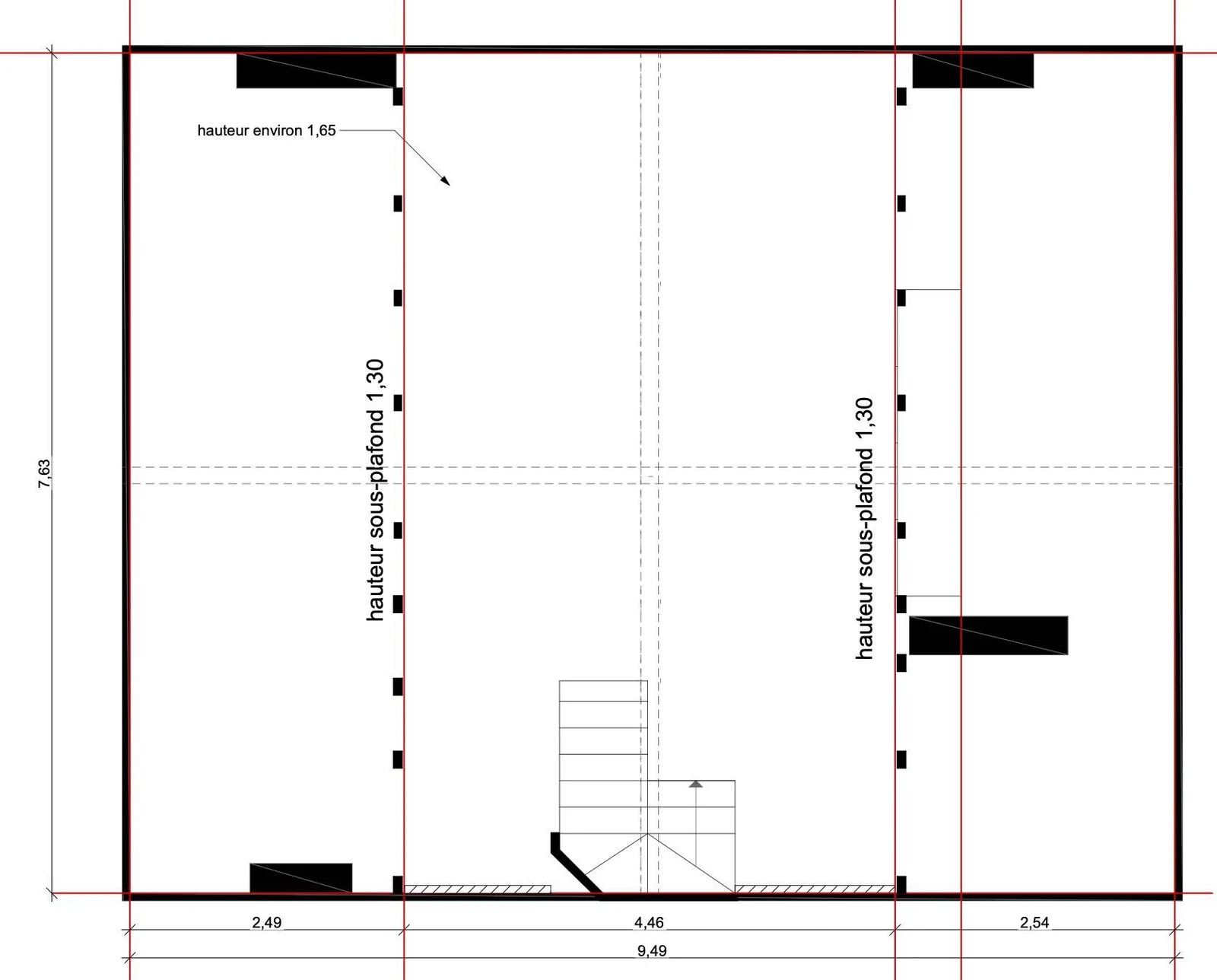 Plan architecte aménagement combles avant travaux — combles vides hauteur 1,65m — Teresa Lombardo DPLG Paris