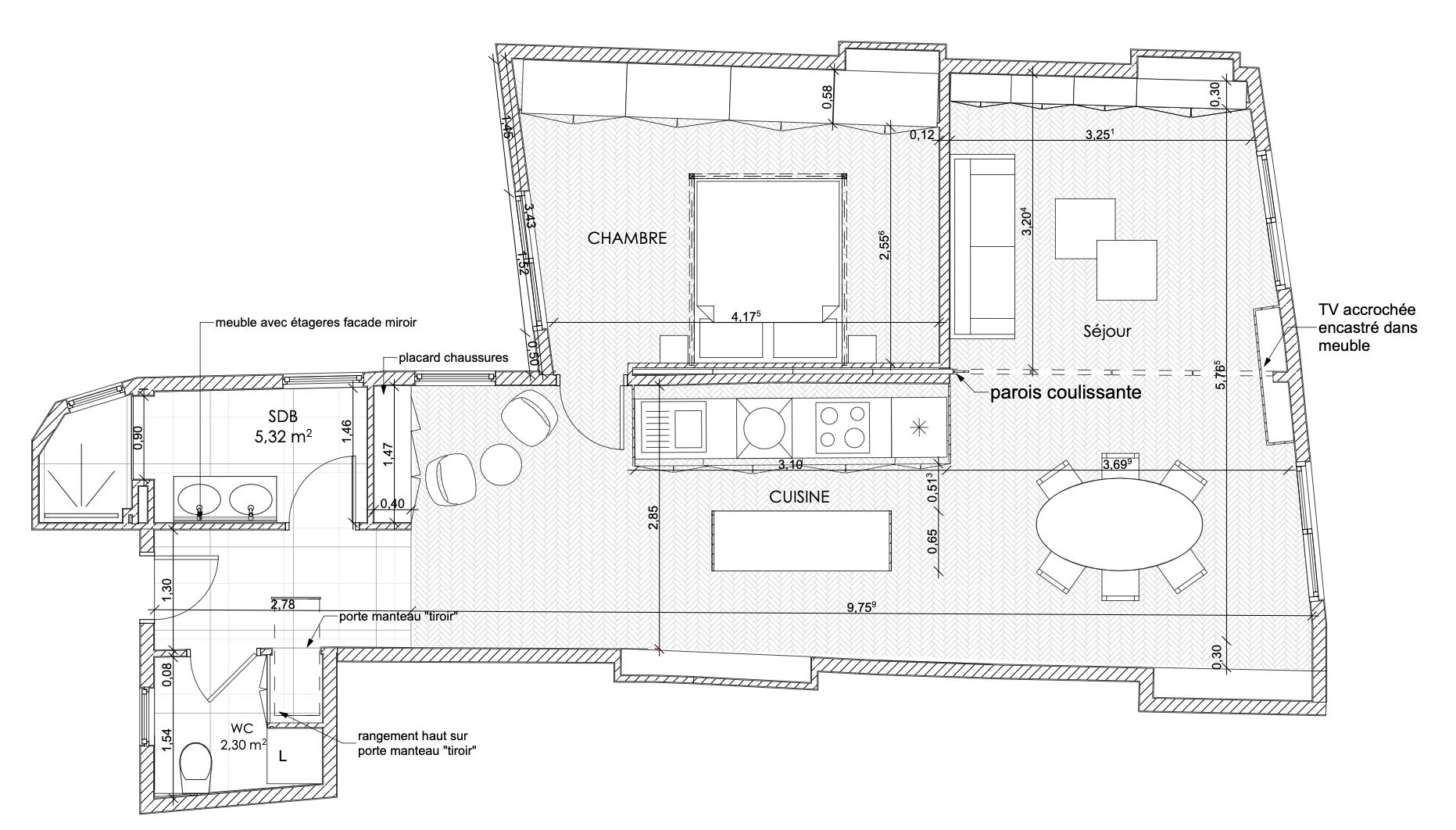 Plan projet appartement haussmannien Paris — Teresa Lombardo architecte DPLG