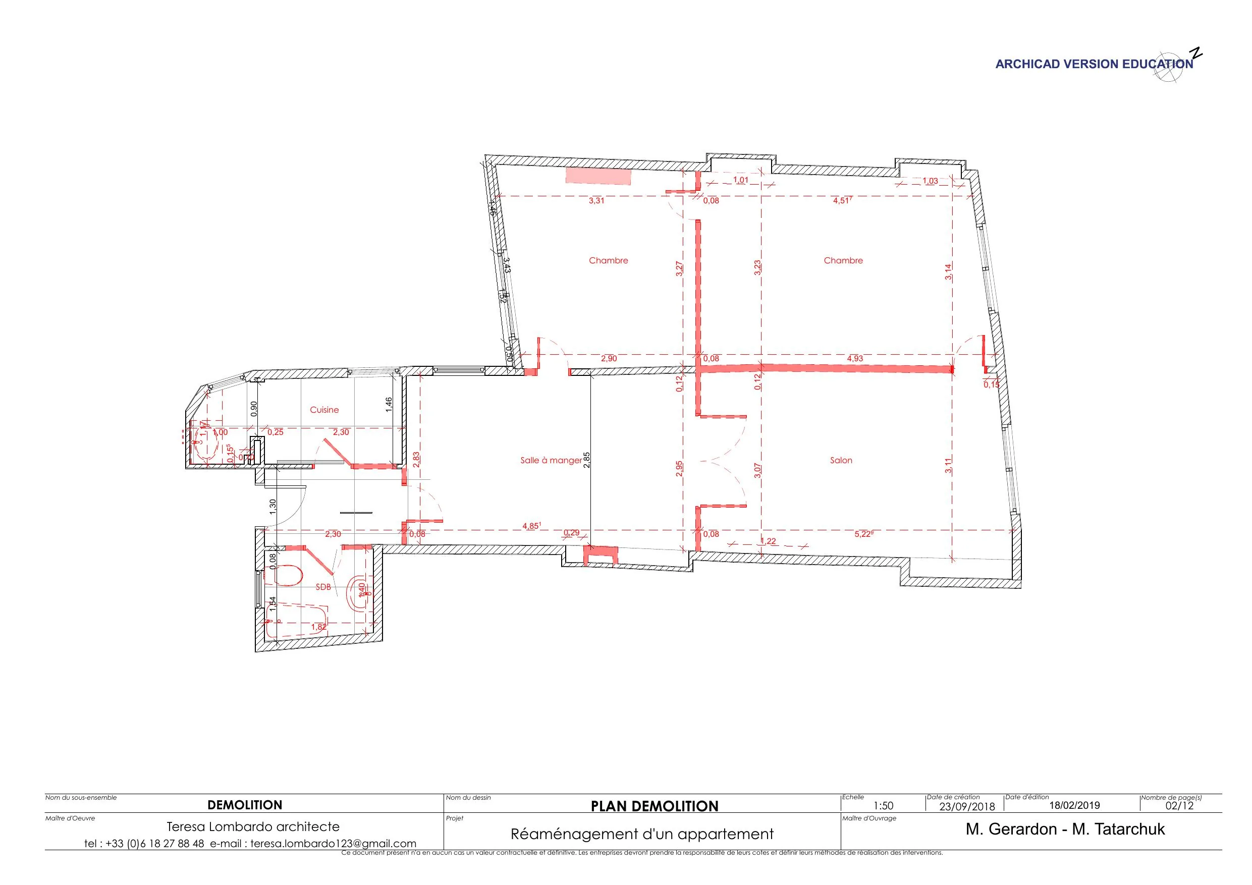 Plan démolition appartement haussmannien Paris — Teresa Lombardo architecte DPLG