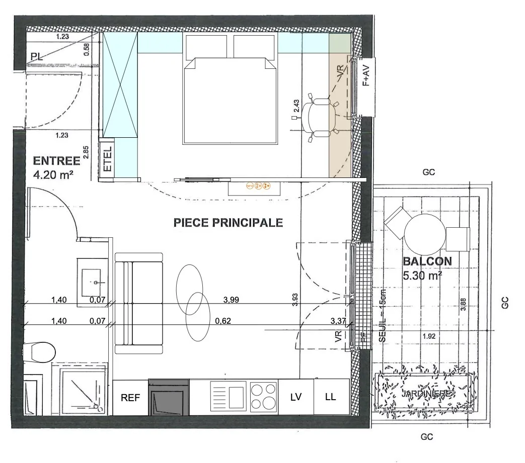 Rénovation studio Paris — optimisation m² — Teresa Lombardo architecte DPLG